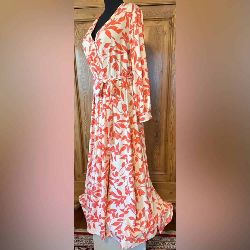 Eloquii Floral Maxi Dress in Orange and Cream